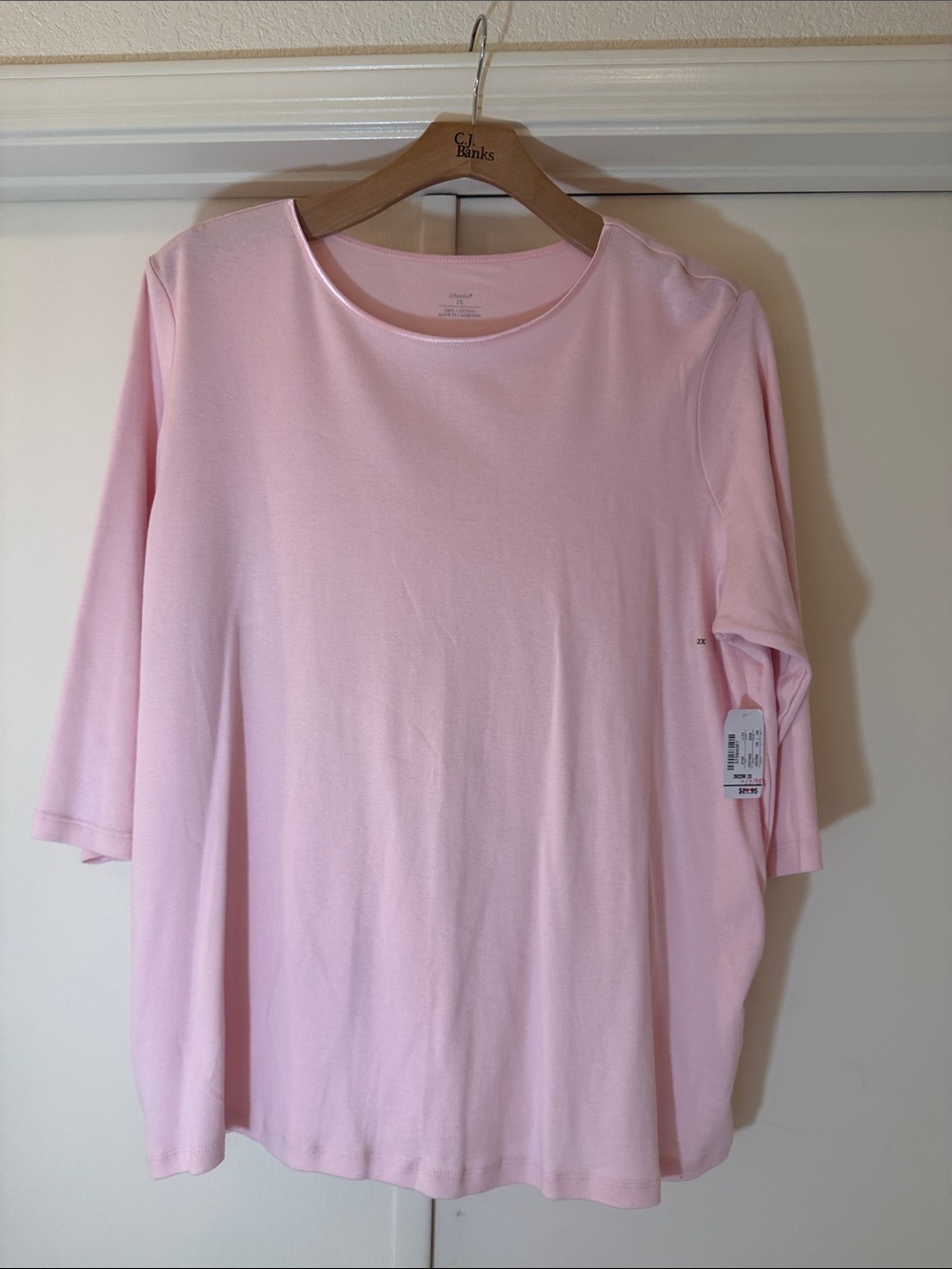CJ Banks Light Pink 3/4 sleeve Crewneck Tee